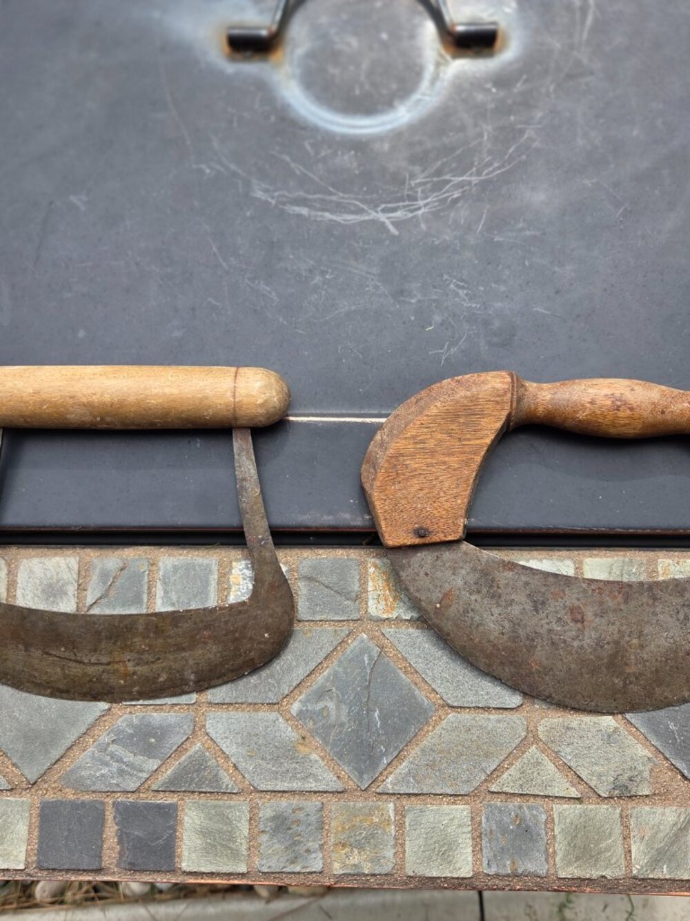 2 Vintage Wood-Handled Mezzaluna Herb Vegetable Chopper